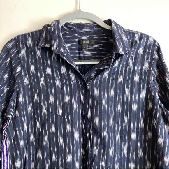 J. Crew Blue Patterned Stripe Long Sleeve Collared Button Tunic 8 - Picture 2 of 12